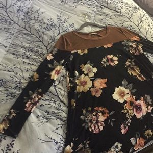 XL Tunic Brown Suede/ Black Floral Stretchy flowy